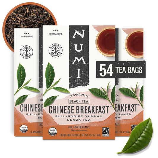 Numi Organic Chinese Breakfast Tea, 54 Black Tea Bags, High Caffeine