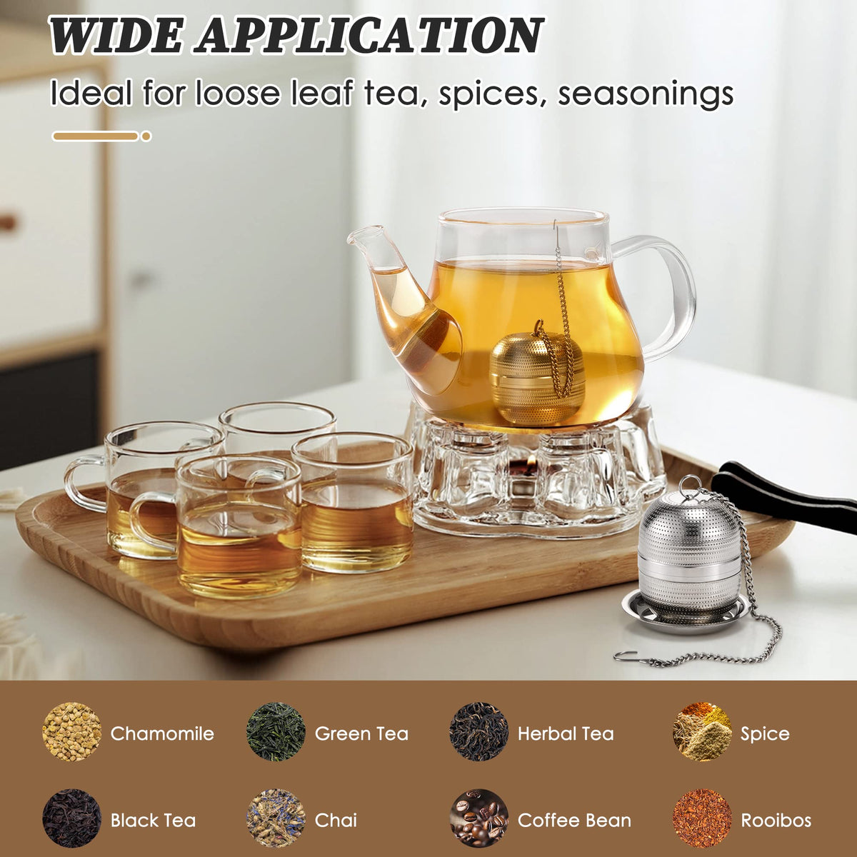 Yoassi 2 Pack Tea Infusers for Loose Tea, Extra Fine Mesh 18/8 Stainless Steel Tea Strainers, Loose Leaf Tea Steeper Tea Ball