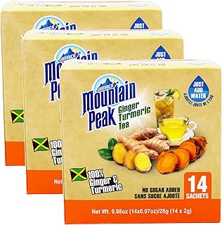Jamaica Mountain Peak Ginger Turmeric Tea, Unsweetened, 0.7 Oz,14 Count (Pack of 3)