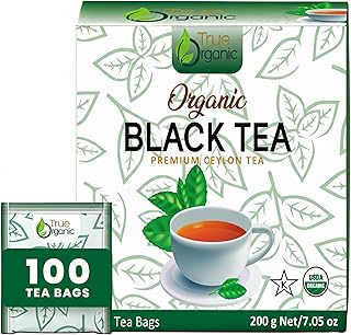 True Organic Premium Ceylon Black Tea |100 Count Tea Bags | USDA Organic & Kosher Certified |100 Envelop Organic Black Tea Bags for Your Home & Cafe.
