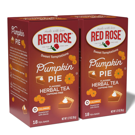 Red Rose Sweet Temptations Pumpkin Pie Dessert Herbal Tea, 18 Bags, 2 Pack | Sweet, dessert-inspired herbal tea | Naturally flavored | Caffeine-free | Ideal sweet treat