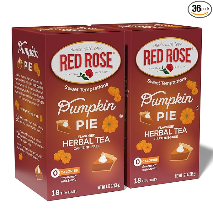 Red Rose Sweet Temptations Dessert Tea Pumpkin Pie, Zero Carbs, Zero Sugar Bursting with Flavor Caffeine-Free Delicious Beverage Herbal Tea