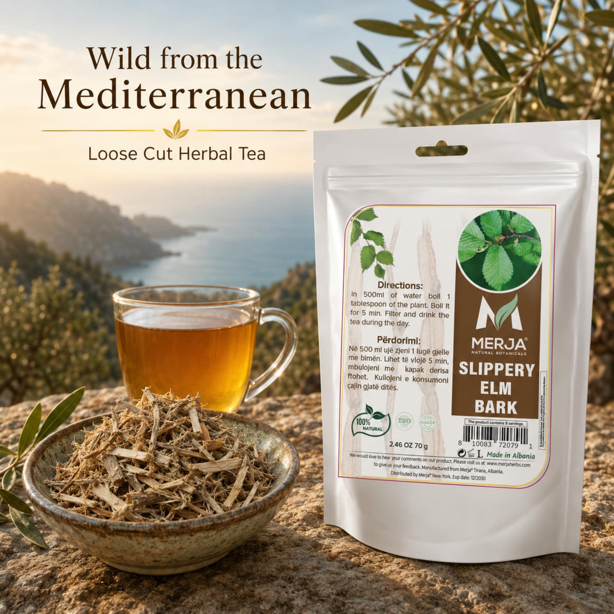 Merja Slippery Elm Bark Loose Leaf Tea — Real Whole Bark Pieces Not Powder — Naturally Rich in Mucilage — Traditional Herbal