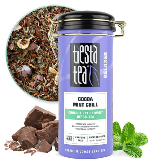 Tiesta Tea - Cocoa Mint Chill Loose Leaf Tea | Chocolate Peppermint Herbal Rooibos Blend, Non-Caffeinated, Brew Hot or Iced, Refillable Tin, Makes Up to 50 Cups, 3 Ounce