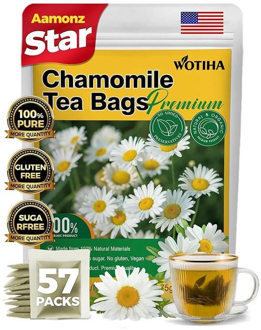 WOTIHA-Natural Chamomile tea 99.75g. 100% Natural Chamomile Herbal Tea.Non-GMO • Additive-Free • Caffeine-Free • Sugar-Free • Vegan