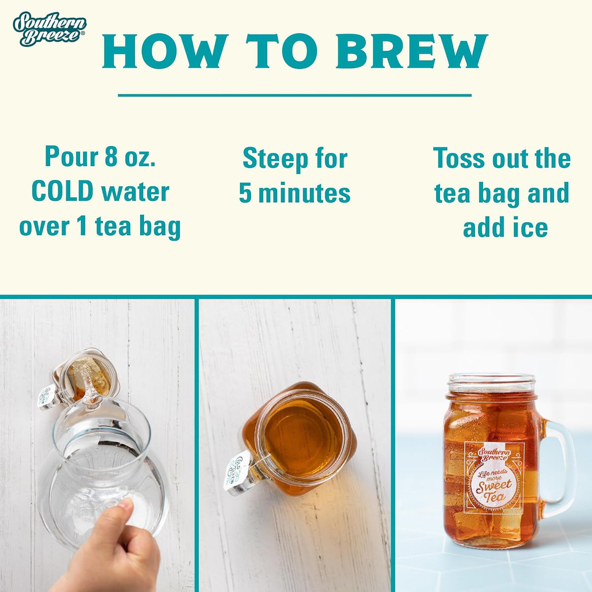 Southern Breeze Cold Brew Sweet Tea Tropical Iced Tea 20 Tea Bags, 4 Pack