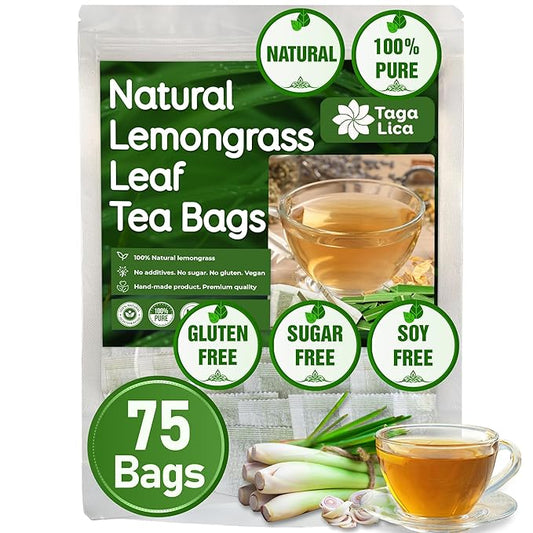 Tagalica, Premium 75 Lemongrass Tea Bags, 100% Natural & Pure Lemongrass leaves, Eco-Conscious Tea Bags, Lemongrass Herbal Tea. Lemongrass Leaf Tea