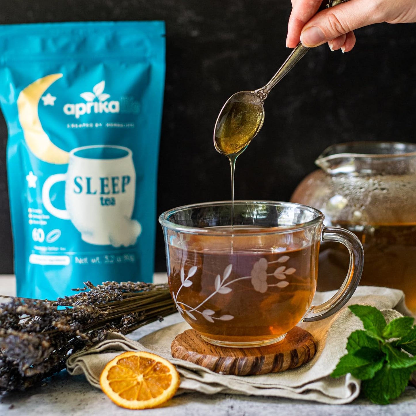 Aprika Life Sleep Tea for Bedtime Relaxation &amp; Stress Relief – Natural Caffeine-Free Herbal Nighttime Tea with Chamomile, Lavender, Mint &amp; Hibiscus – No Melatonin Sleep Aid – Relaxing Tea Bags 60 Pack
