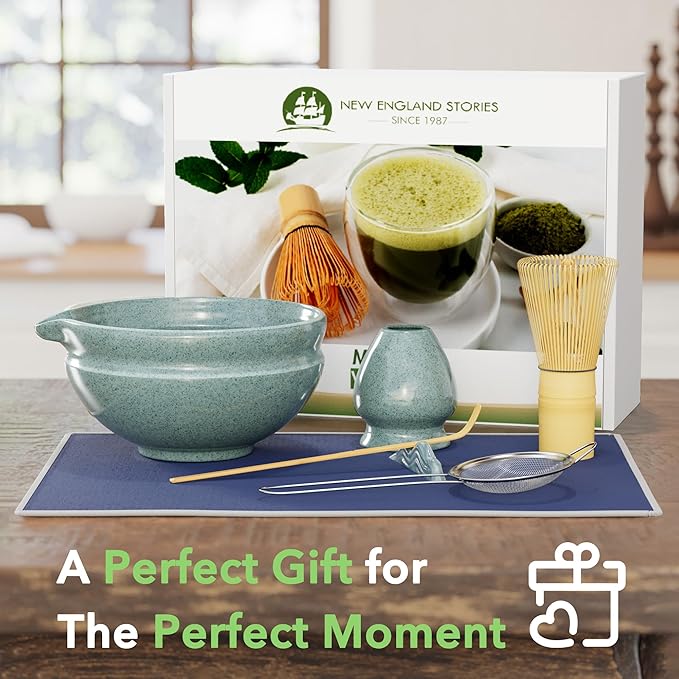 7 Pcs Matcha Whisk Set, Perfect Matcha Kit for Matcha Lovers Includes Ceramic Bowl, Bamboo Whisk, Holder, Scoop, Sifter & Cloth
