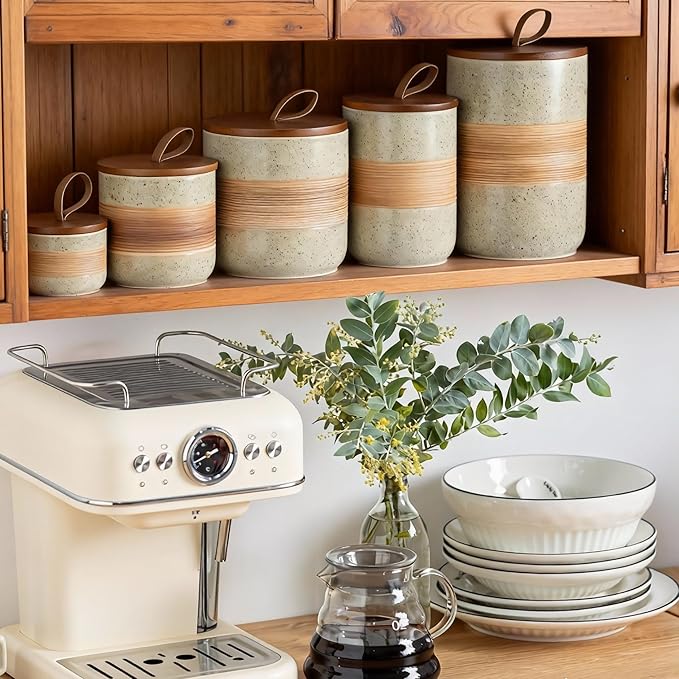Small Ceramic Jar with Lid, Coffee Canister Coffee Container Kitchen Food Storage Jars for Spice Sugar Tea Bag