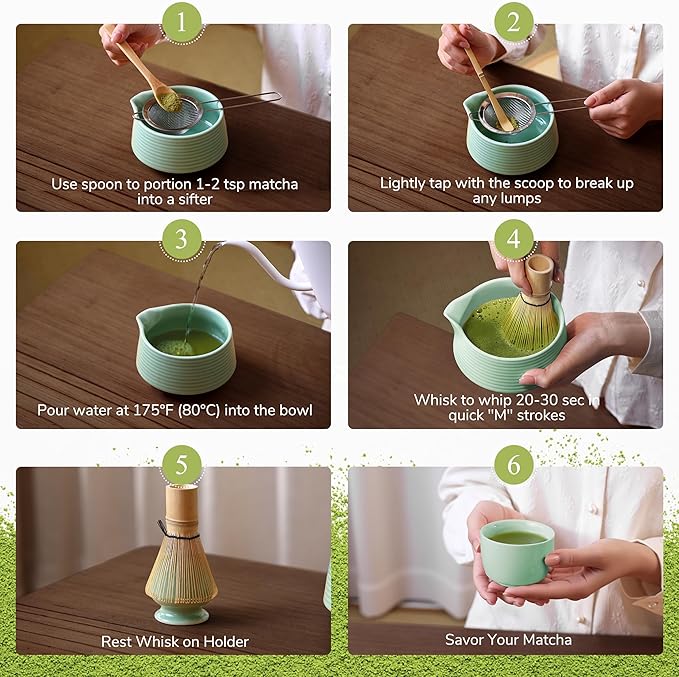 Helplx Matcha Whisk Set 10-Piece Japanese Matcha Kit with BowlWhisk & Holder2 Tea CupsBamboo ScoopSpoonSifterScoop Rest & Tea Towel