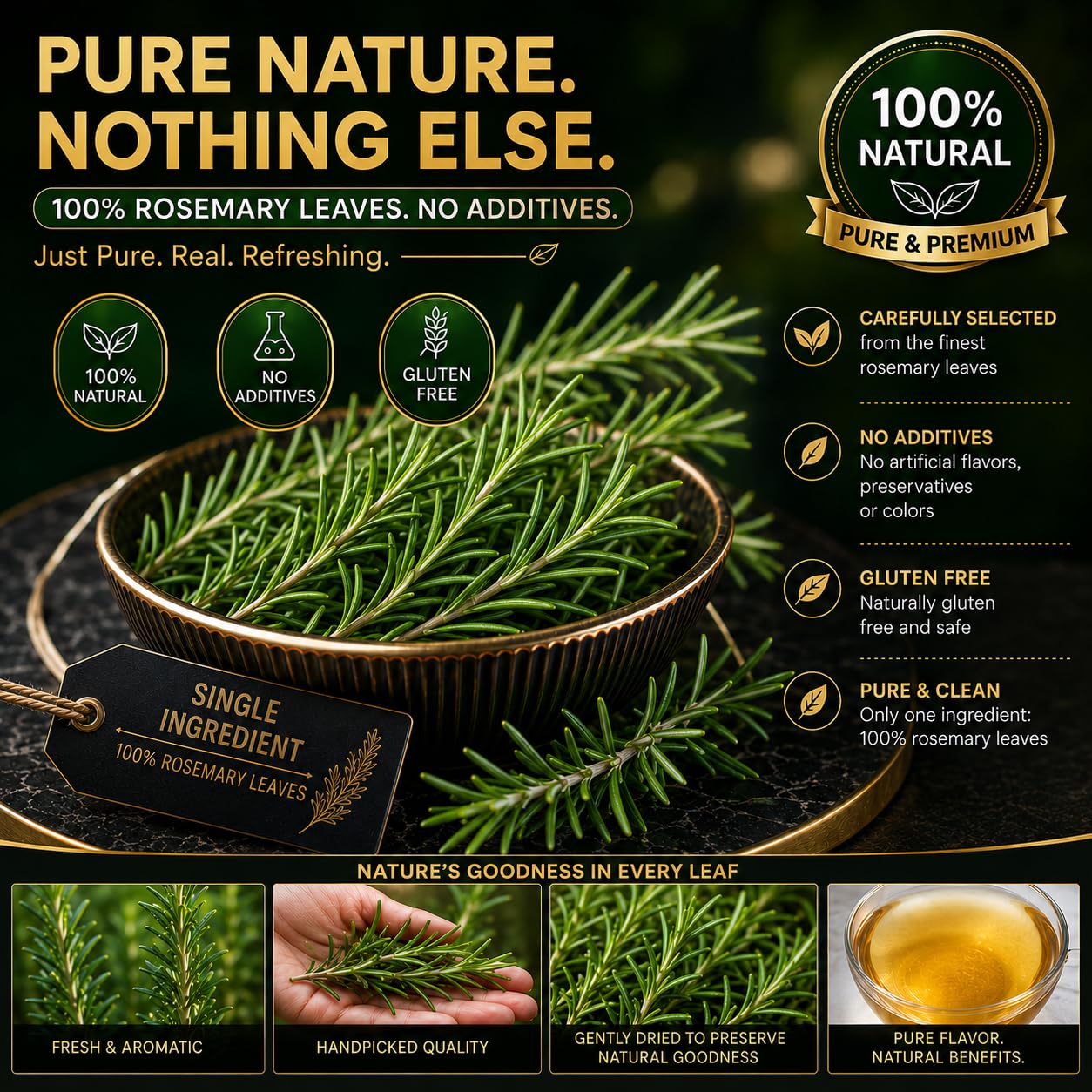 WOTIHA 60 Count Premium Rosemary Leaf Tea Bags - 100% Pure Natural Rosemary Leaves, Stimulating, Antioxidants &amp; Minerals, Caffeine-Free, No Additives.
