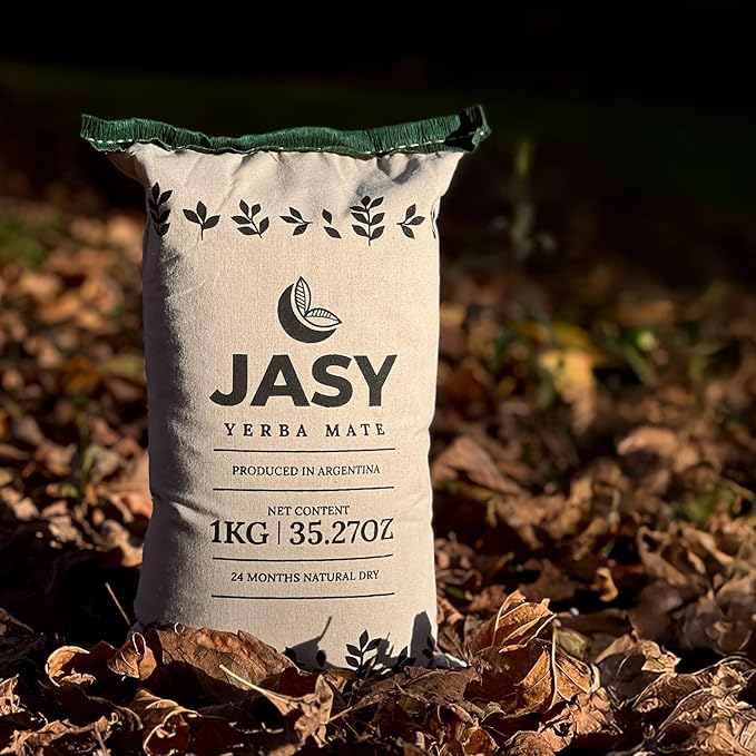 JASY Yerba Mate Tea – Agroecological, Loose Leaf, Naturally Aged 24 Months, Unsmoked, Gluten-Free, Vegan – 2.2 lb (35.27 oz) Cloth Bag + Bombilla Cleaning Brush
