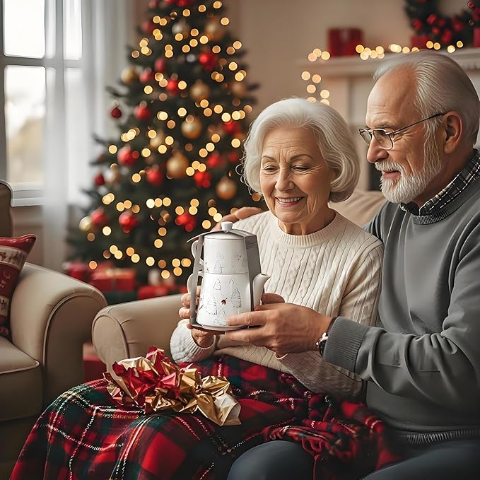 Christmas Teapot Set Ceramic Tea Pot with English Breakfast Tea, 17OZ Christmas Tree Tea Kettle with Mug as Birthday & New Year Gifts for Home &