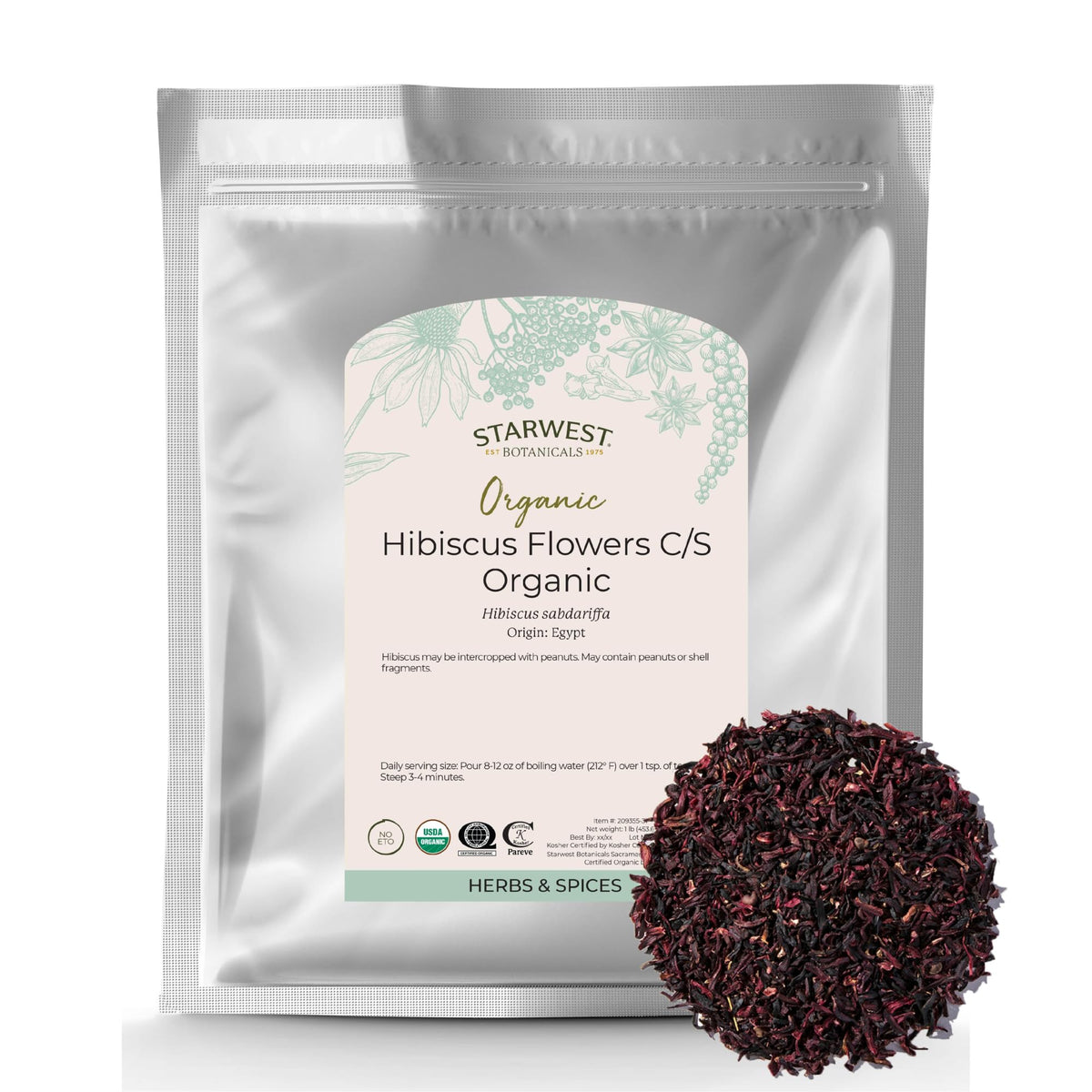 Starwest Botanicals Organic Hibiscus Flowers - Bulk 1 lb Bag (Pack of 2)