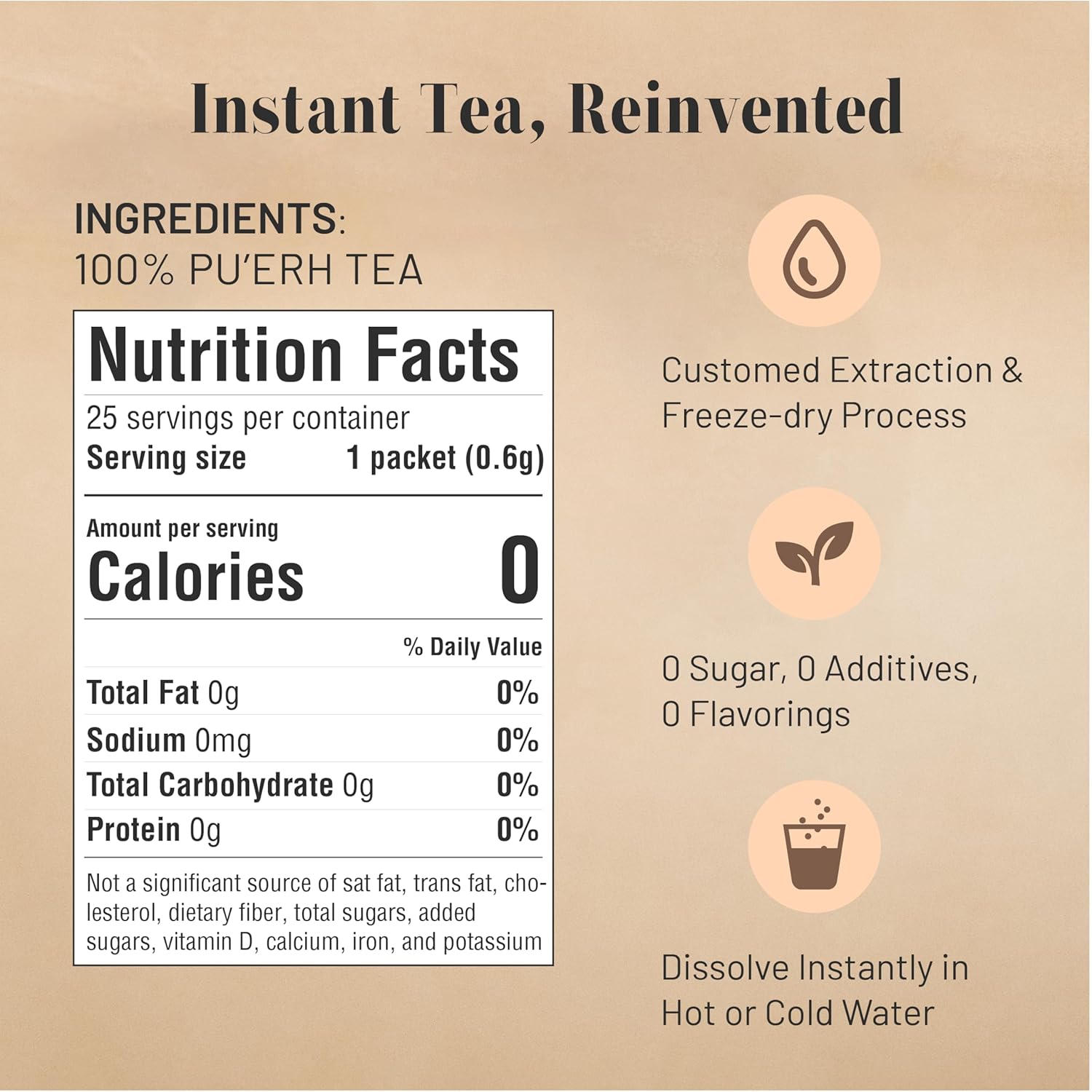 CHAYEAH, Craft Instant Pu'erh Tea, Quick Brew Tea Crystals, No Sugar, Natural Caffeine, Hot or Cold (25 Packets)