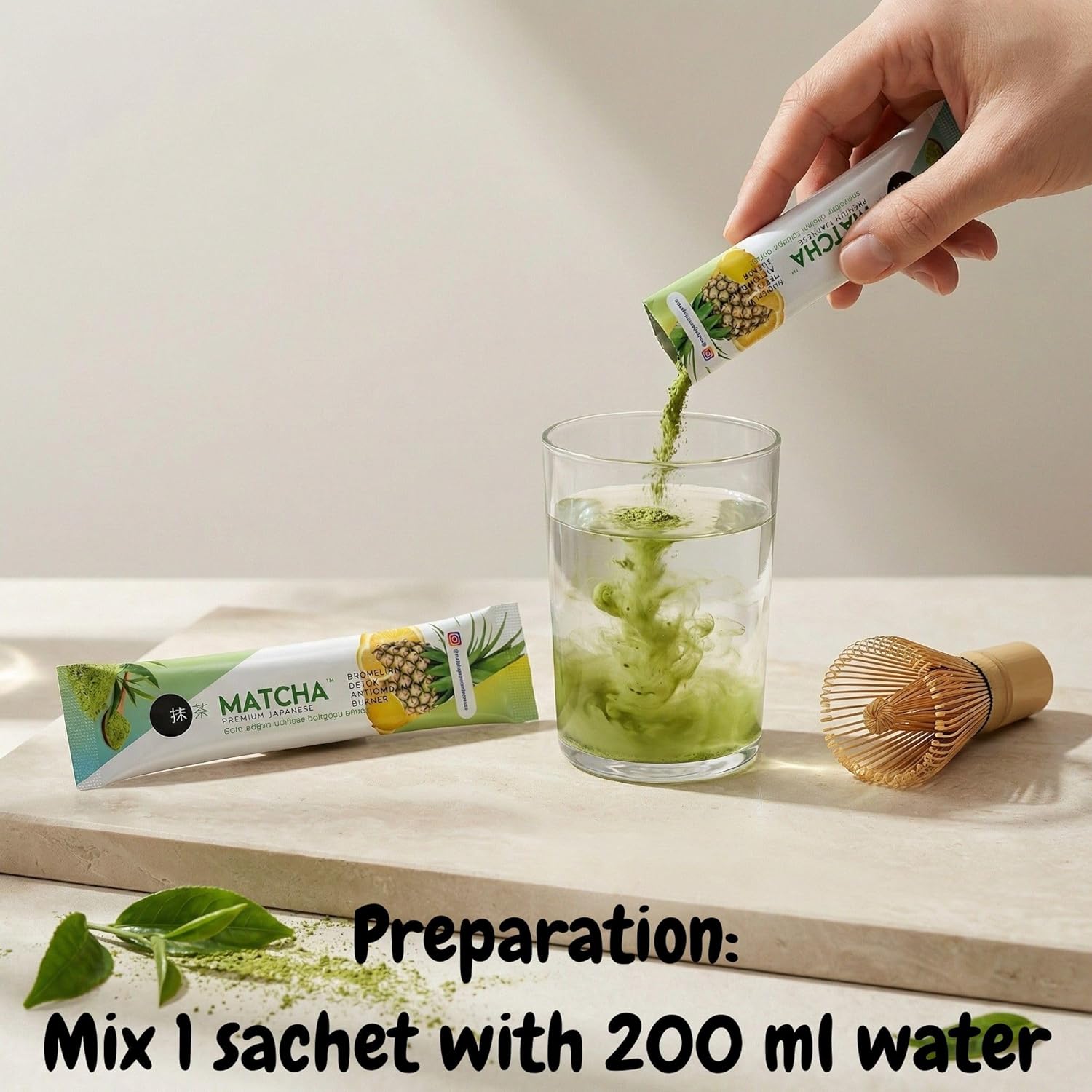 Premium Japanese Matcha Pineapple & Lemon Energy Drink Mix – 10 Single Serve Packets (8g) – Organic Matcha Green Tea with Bromelain – Smooth Citrus Flavor, Rich in Antioxidants - Bonus 1 Pk Matcha Chocolate Included