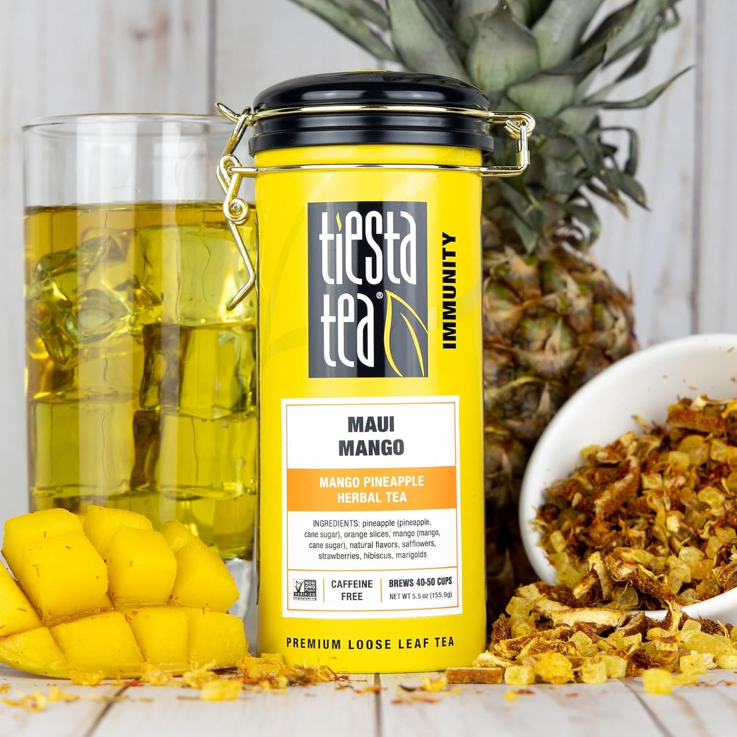Tiesta Tea Maui Mango, Loose Leaf, Mango Pineapple Herbal Tea | Premium Non-Caffeinated Fruit Blend, Makes Hot or Iced &amp; Brews Up to 50 Cups, 5.5 Ounce Refillable Tin
