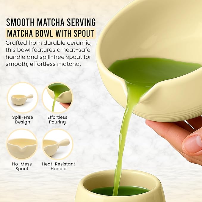 HAPPY PATH & CO Matcha Whisk Set – 6 Pcs Matcha Tea Set Includes Bamboo Whisk(Chasen) & Holder,Bowl with Spout,Sifter,Scoop & Stand | Matcha Making Kit - Perfect for Matcha Lovers(Sunny Duckling)