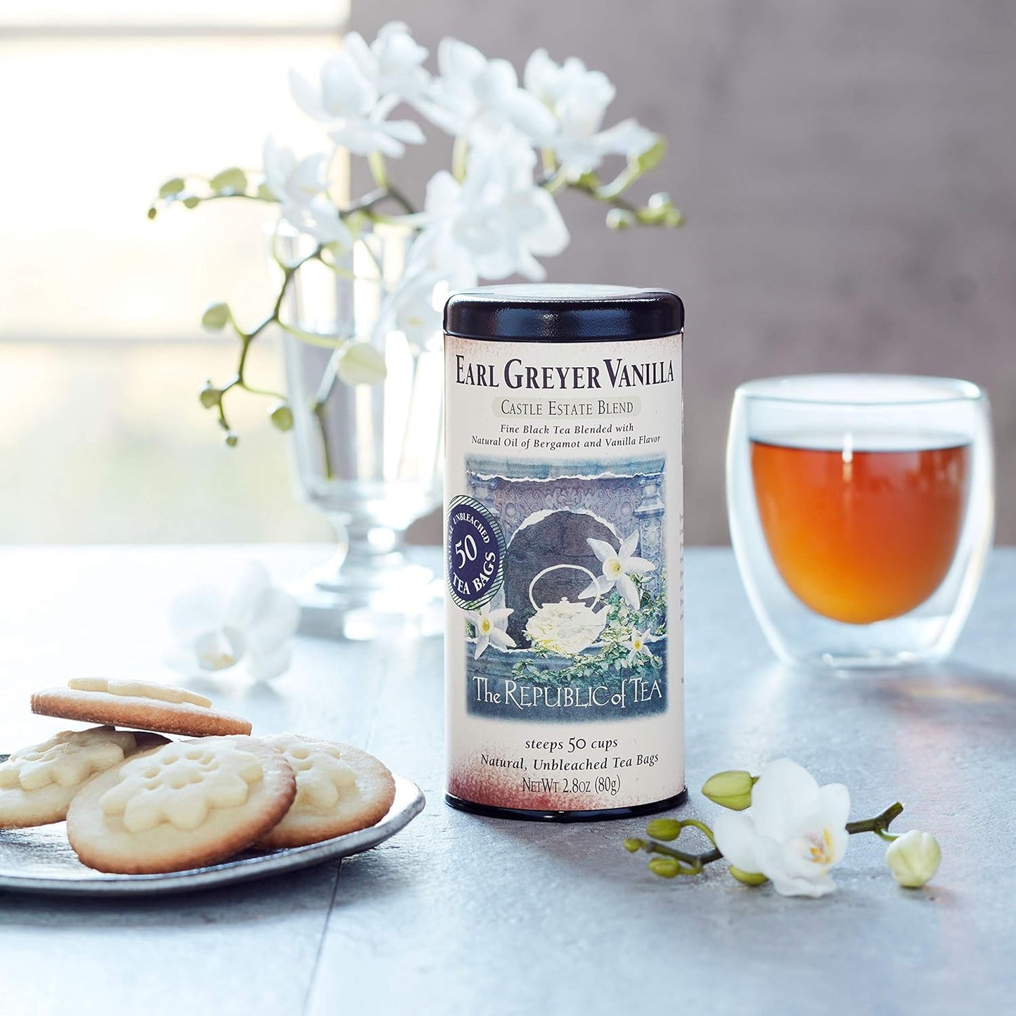 The Republic of Tea - Earl Greyer Vanilla Tea, 2.8 oz Tin, 50 Tea Bags | Gourmet Tea | Caffeinated