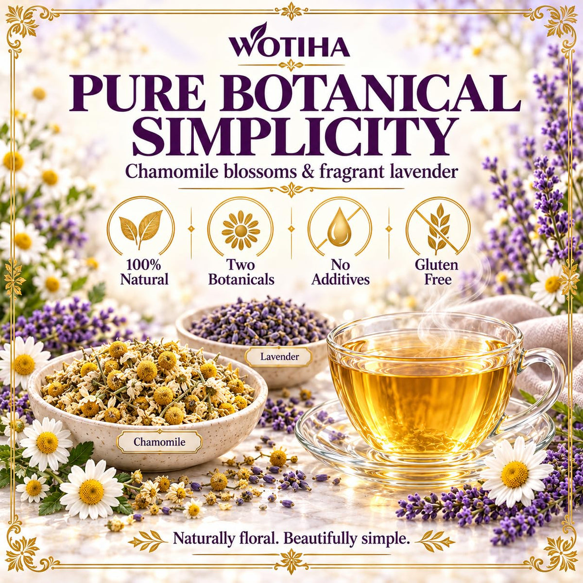 WOTIHA Chamomile Lavender Tea Bags, 60 Count, Caffeine-Free Herbal Tea