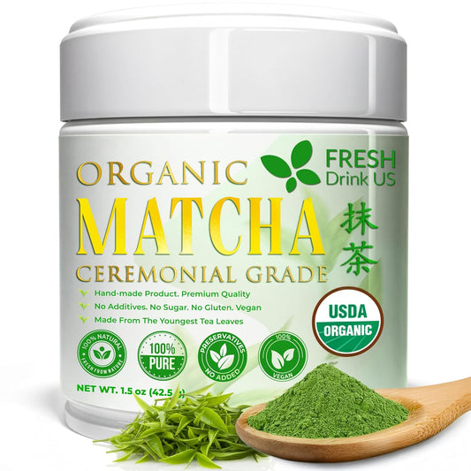 FreshDrinkUS, Organic 1.5 oz Luxury Ceremonial Grade Matcha, USDA - Premium Japanese Green Tea Powder, Stone-Ground Shade-Grown Leaves
