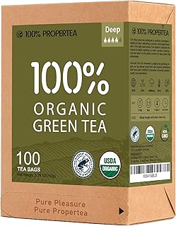 100% Propertea Organic Green Tea Bags,100 Count, Individually Wrapped, Rich in AntioxidantsHot or Iced,Unsweetened,Caffeinated,Deep Taste