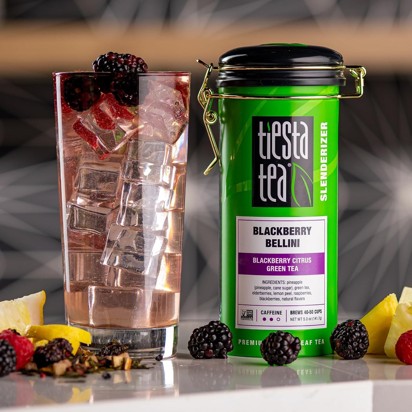Tiesta Tea - Blackberry Bellini, Premium Loose Leaf Blend | Blackberry Citrus Green Tea, Premium Blend, Medium Caffeine Green Tea, Hot or Iced, 50 Cups, 5 Ounce Refillable Tin