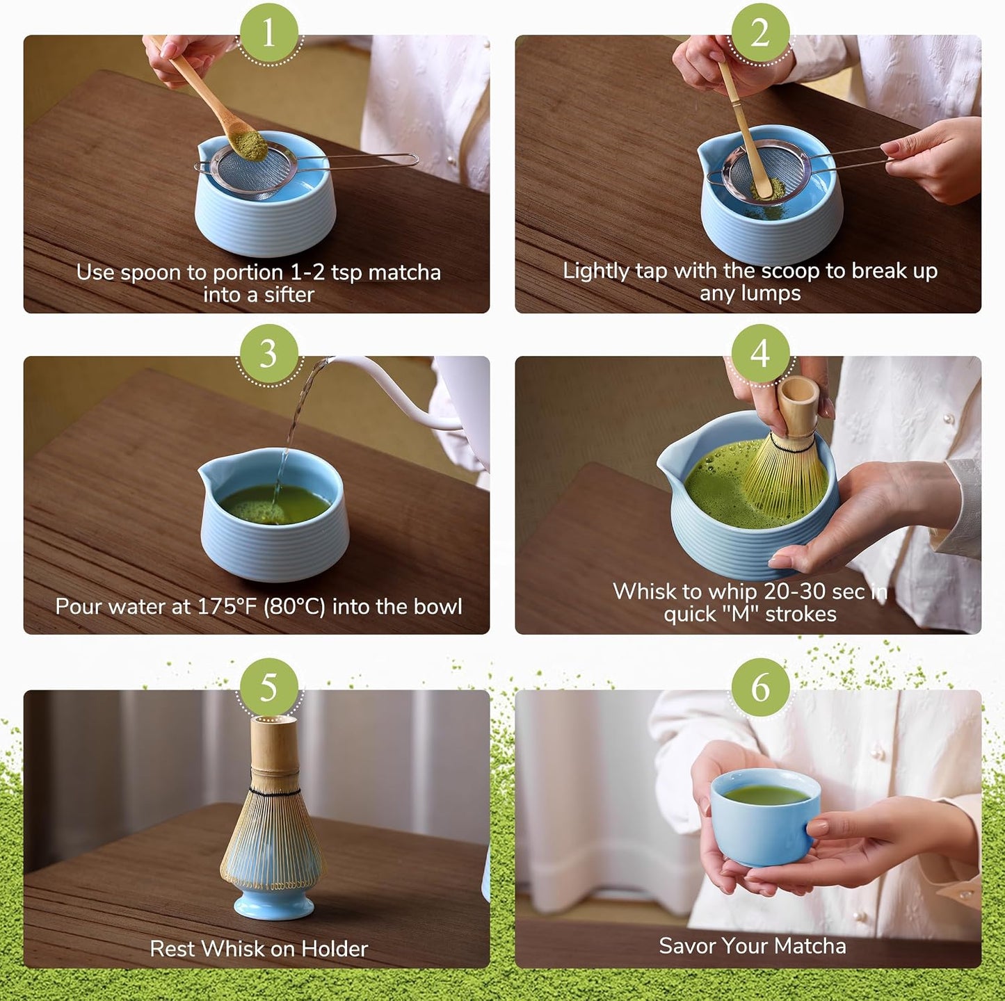 HELPLX Matcha Whisk Set, 10-Piece Japanese Matcha Kit with Bowl, Whisk &amp; Holder, 2 Tea Cups, Bamboo Scoop, Spoon, Sifter, Scoop Rest &amp; Tea Towel – Blue Matcha Tea Set for Ceremony or Daily Use