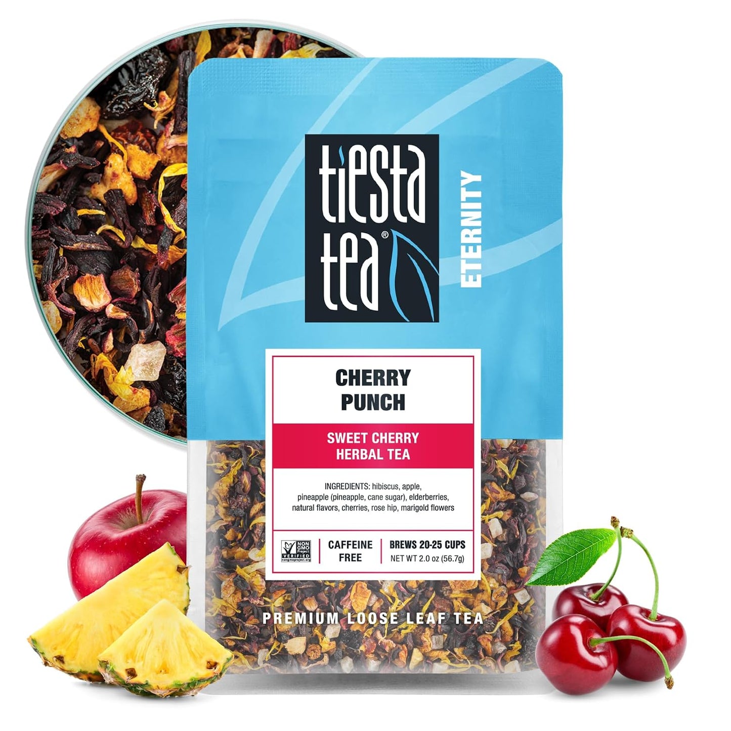 Tiesta Tea - Cherry Punch, Loose Leaf, Sweet Cherry Herbal Tea | Premium Blend, Non-Caffeinated, Makes Hot or Iced &amp; Brews Up to 25 Cups, 2oz Resealable Pouch