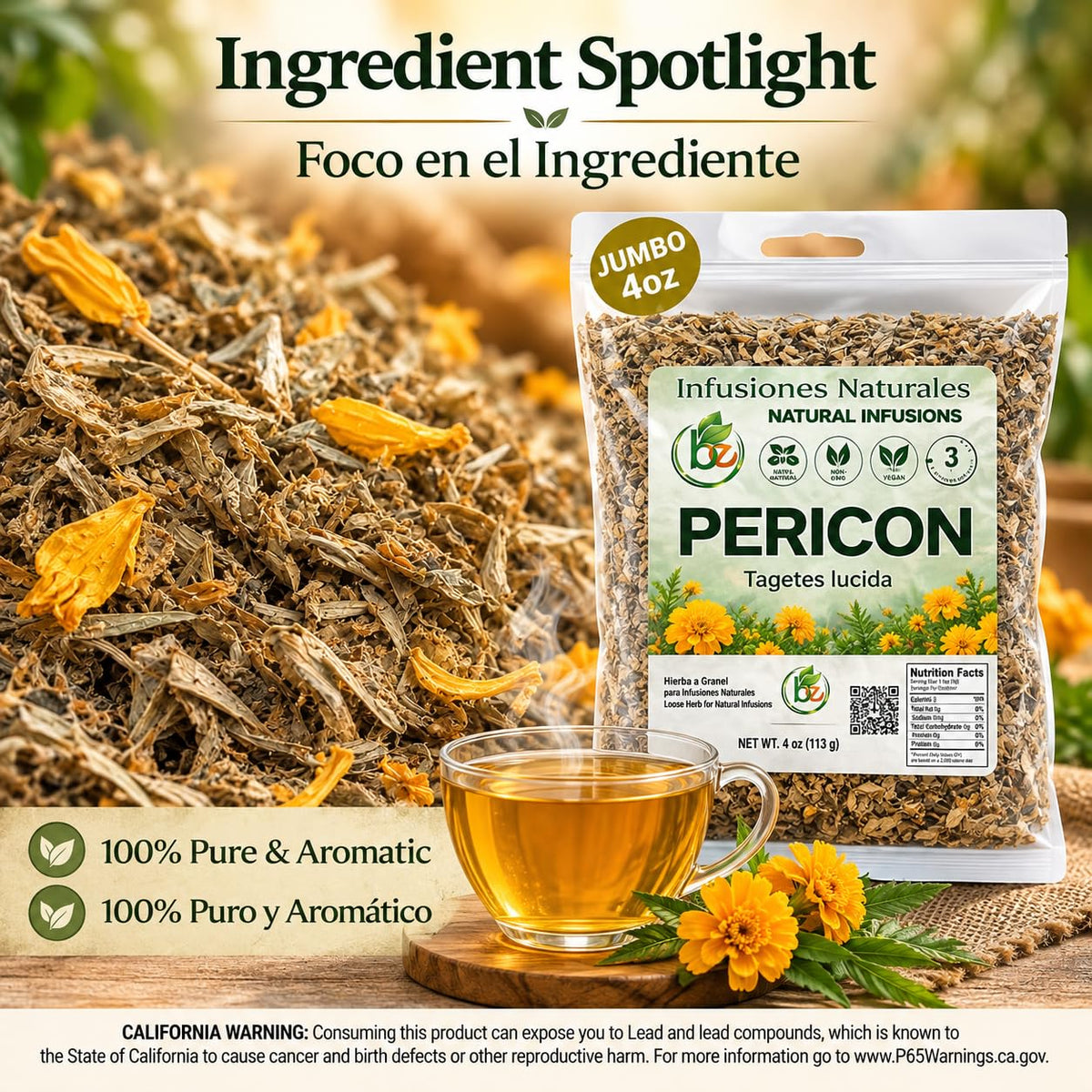 B-Experts PERICON - Pericon (Yerbanis) Herbal Tea 4 oz, 100% All Natural Fresh Tea- vegan-raw