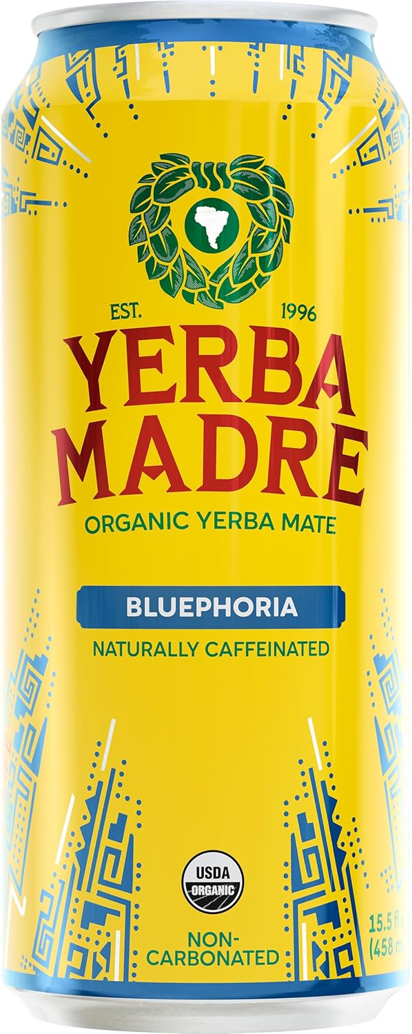 Guayakí Yerba Mate, Organic Energy Drink Alternative, Bluephoria, 150mg Natural Plant Based Caffeine, Better for You Energy &amp; Focus, No Jitters or Crash, 15.5 Oz (Packaging May Vary)