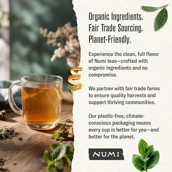 Numi Organic Tea Moroccan Mint, 18 Count Box of Tea Bags, Herbal Teasan