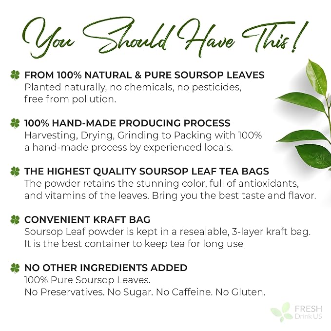 4.5oz Premium Soursop Leaf Powder – 100% Pure & Natural, Graviola Leaves for Tea, Handmade, Cake Color Making, Non-GMO, Caffeine-Free, No Additives