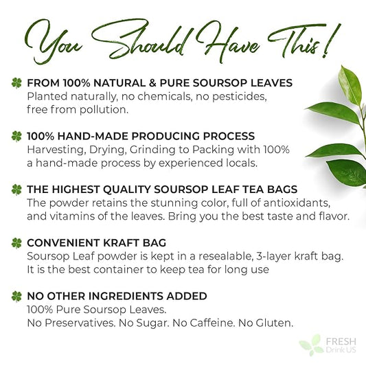 4.5oz Premium Soursop Leaf Powder – 100% Pure & Natural, Graviola Leaves for Tea, Handmade, Cake Color Making, Non-GMO, Caffeine-Free, No Additives