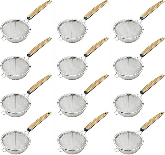 JapanBargain 2459, Fine Mesh Tea Strainer with Handle Stainless Steel Small Sifter For Drinks, Cocktails, Coffee and Matcha, 12-Pack