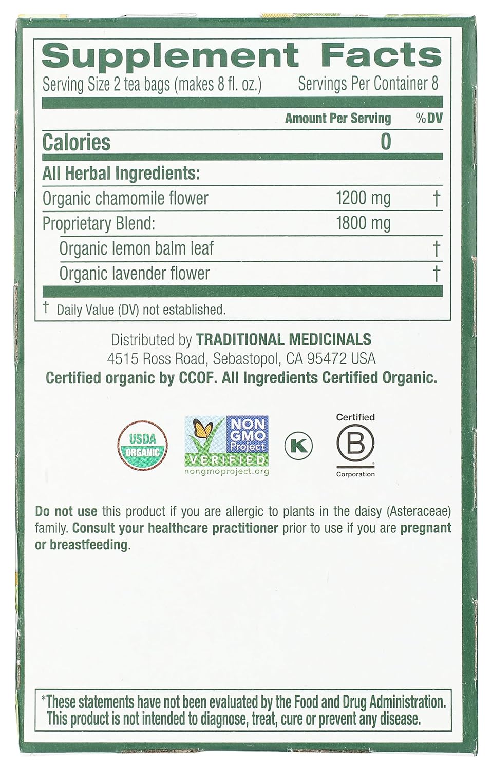 Traditional Medicinals Organic Chamomile with Lavender Herbal Tea, 16 Tea Bags (Pack of 1)