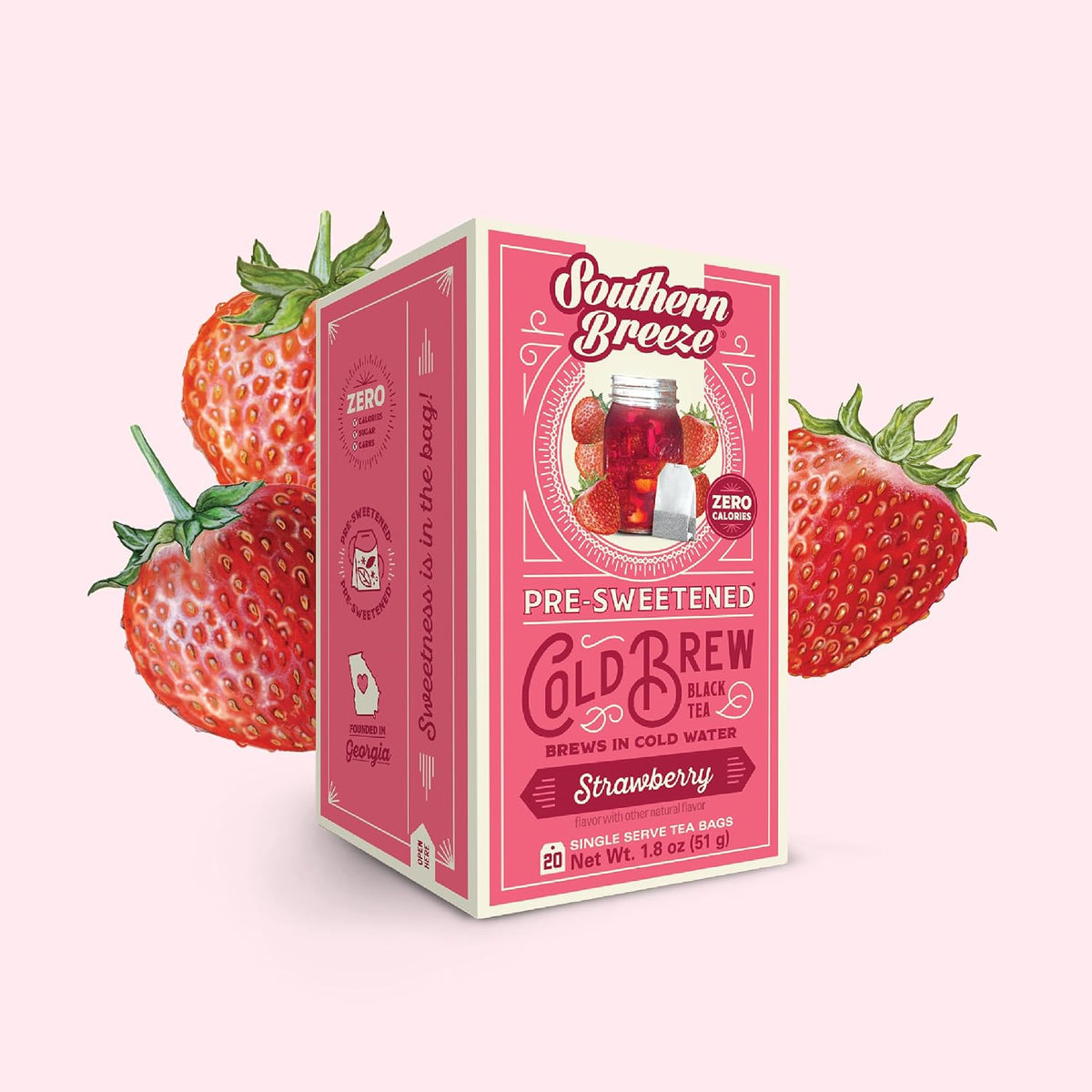 Southern Breeze Cold Brew Sweet Tea Strawberry Iced Tea 20 Tea Bags, 2 Pack