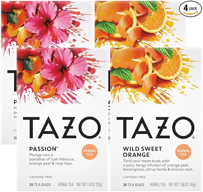 Tazo Tea Bags, Passion & Wild Sweet Orange Herbal Tea 20CT (2ea) (Variety Pack)