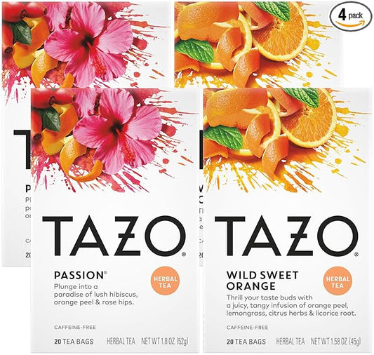 Tazo Tea Bags, Passion & Wild Sweet Orange Herbal Tea 20CT (2ea) (Variety Pack)
