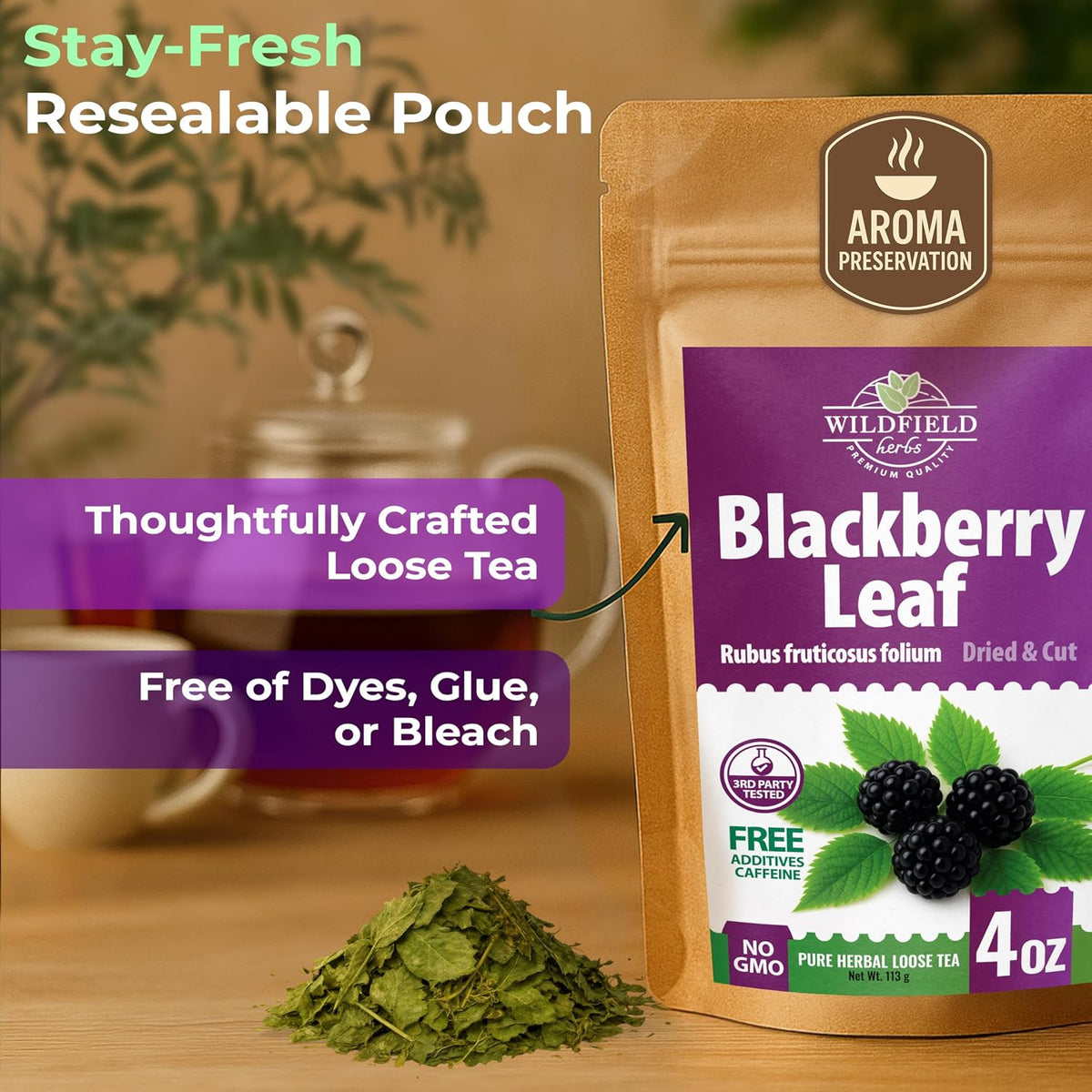 4 oz. Blackberry Leaf Herbal Tea (Rubus fruticosus)