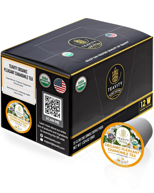 Organic Chamomile Tea Pods for Keurig - Decaf Tea Pods - Pleasant Chamomile by Teavity (Chamomile