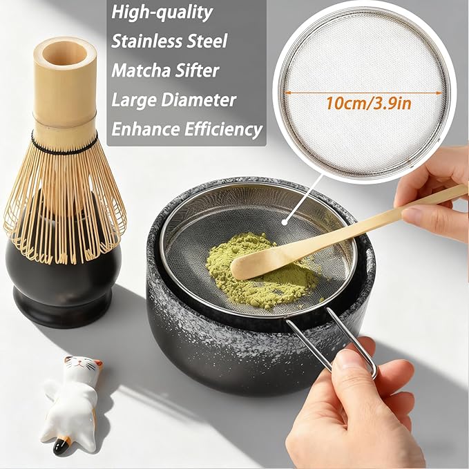 Matcha Whisk Set, Matcha Tea Set Included Matcha Bowl, Bamboo Matcha Whisk, Scoop, Matcha Whisk Holder, Spoon Stand, Matcha Sifter
