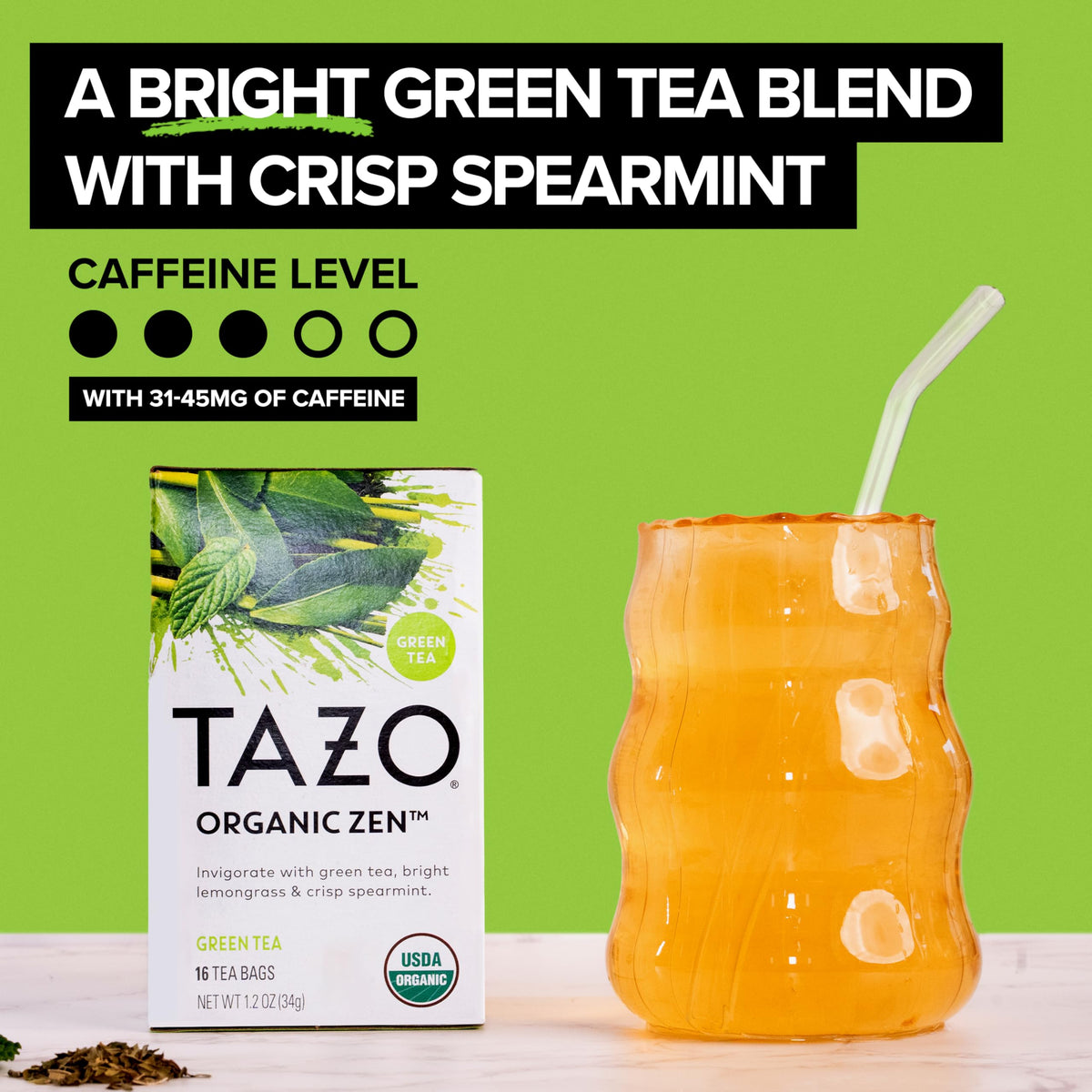TAZO Organic Zen Green Tea Bags, 96 Total Tea Bags (16ct - Pack of 6)