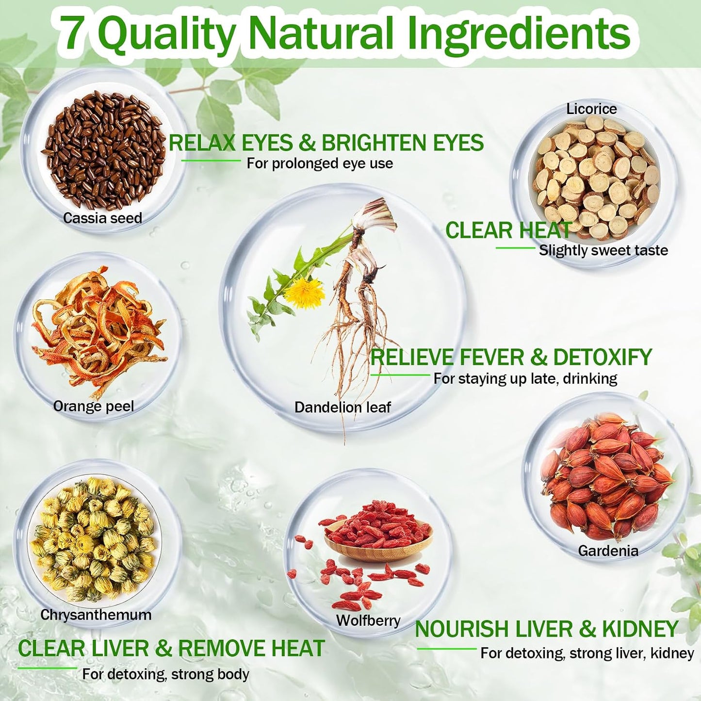 15 Bags Dandelion Wolfberry Tea, Natural Kidneys &amp; Liver Health Goji Berry Chrysanthemum Cassia Seed Tea, Seven Natural Herbal Ingredients, For Kidney &amp; Liver Health(15bags, 150g)