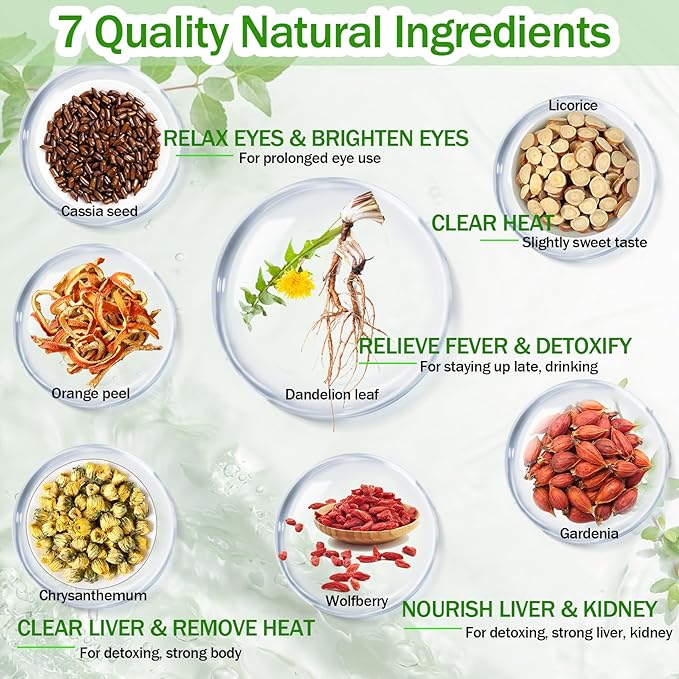 15Bags Dandelion Wolfberry Tea, Natural Kidneys & Liver Health Goji Berry Chrysanthemum Cassia Seed Tea, Seven Natural Herbal Ingredients