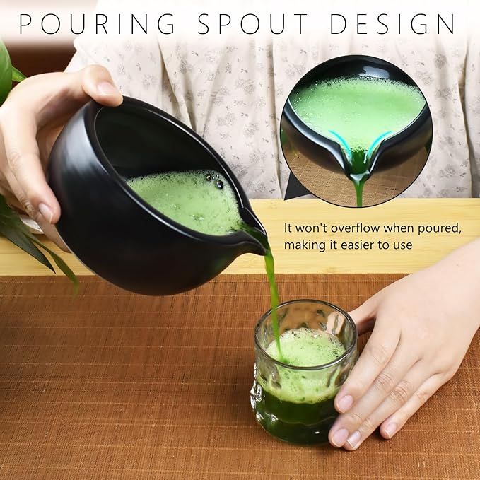 Artcome 4 Pcs Complete Matcha Ceremony Kit - Bowl With Pouring Spout, Whisk, Holder, Scoop - Japanese Tea Set for Making Usucha