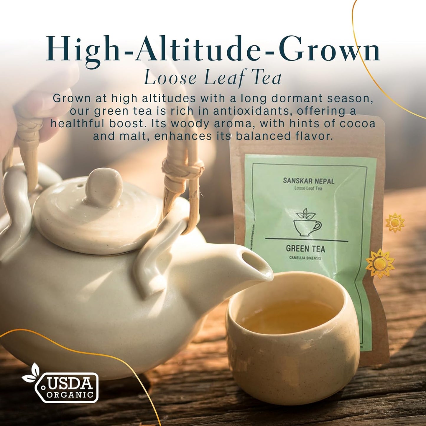 Sanskar Nepal - Green Tea, Superior Single-Origin Green Tea Leaves from Nepal, High-Altitude-Grown Loose Leaf Tea, 50 g/1.7 oz Bag Yields 25 Cups