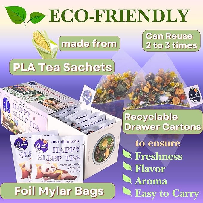 Dr. Lu’s Happy Sleep Tea | 100% Natural Calming Tea for Stress Relief | Bedtime tea for Fast, Deep, Restful Sleep | Handcrafted Sleepy Blend with Chamomile, Lavender, Lemon Balm & 8 More Relaxing Herbs