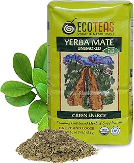 ECOTEAS Organic Yerba Mate Loose Leaf Tea – Natural Energy & Detox Herbal Tea – Caffeine Alternative - Kosher, Non-GMO, Gluten-Free - Unsmoked Pure Leaf from Argentina, 1 lb